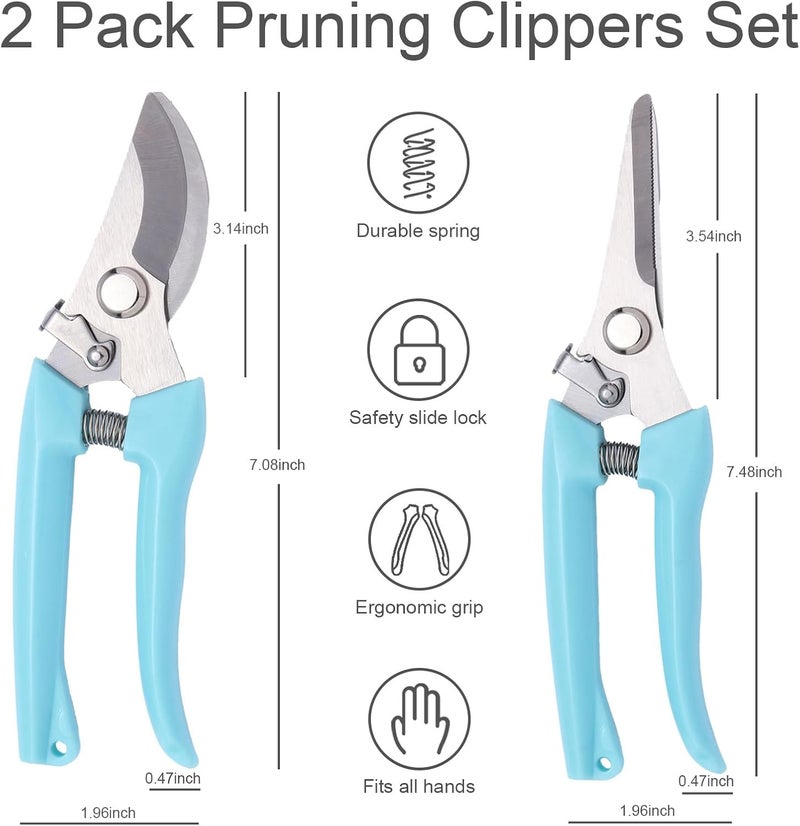 Jkrycyf 2 Pack Pruning Shears, Stainless Steel Garden Shears, Sharp Bypass & Straight Blade Garden Scissors, Comfortable Grip & Safety Lock for Pruning, Cutting and Fruit Picking - Image 2